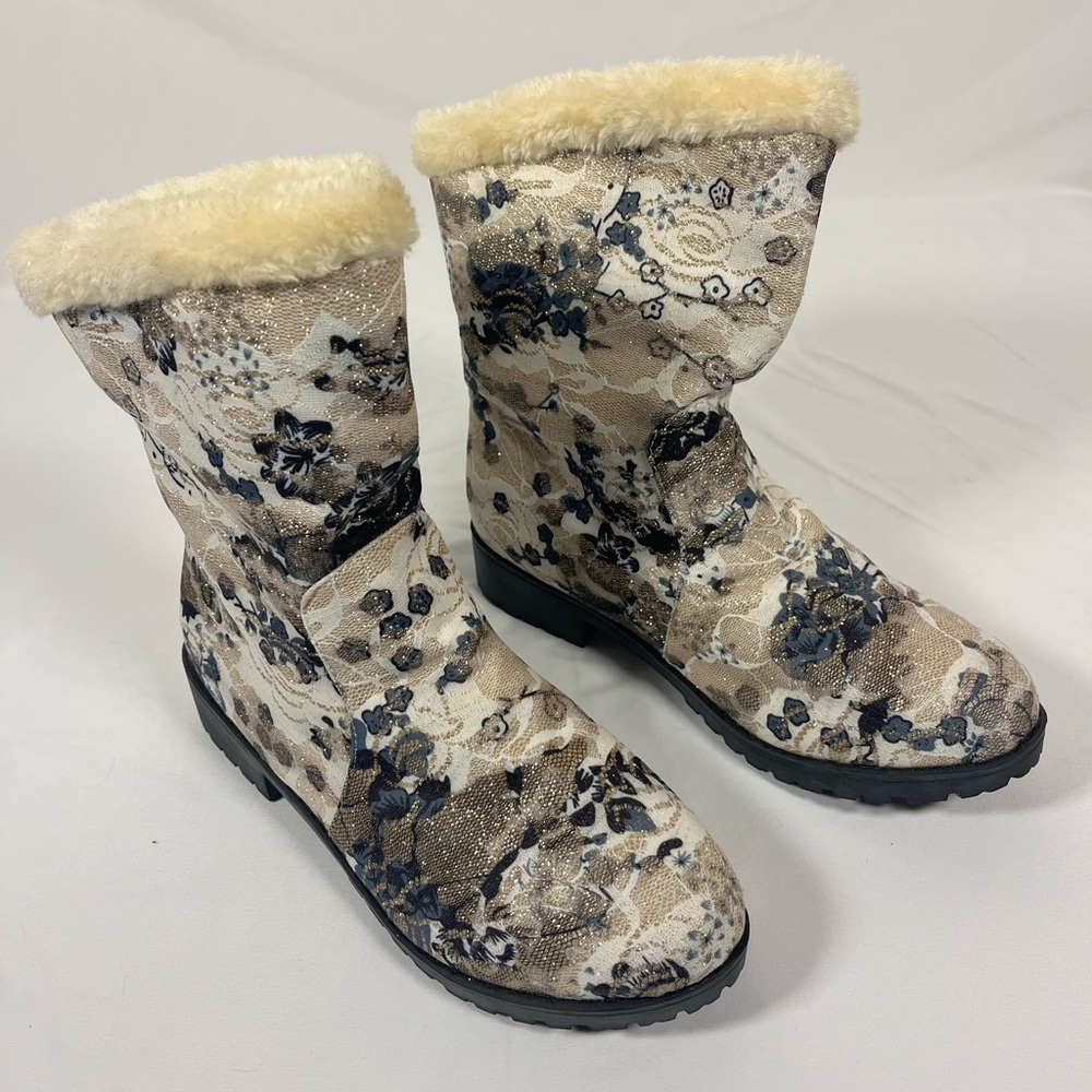 Floral Faux Fur Lined Winter Boots – Size 43 / US Women’s ~10–10.5